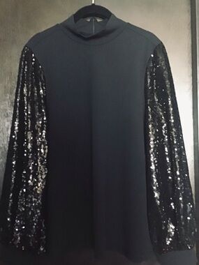 DG2 by Diane Gilman Black Top with Sequin Sleeves